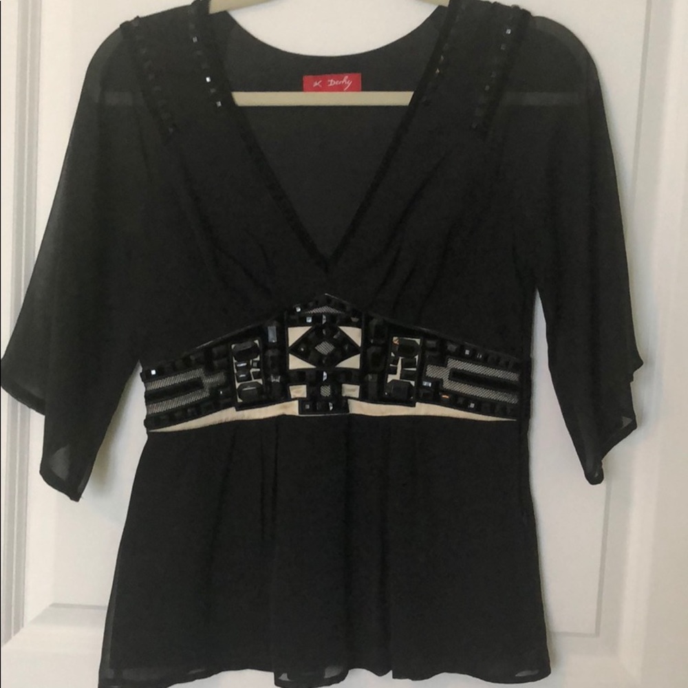 Derhy Sz S Gorgeous Black Top with Luxury Details